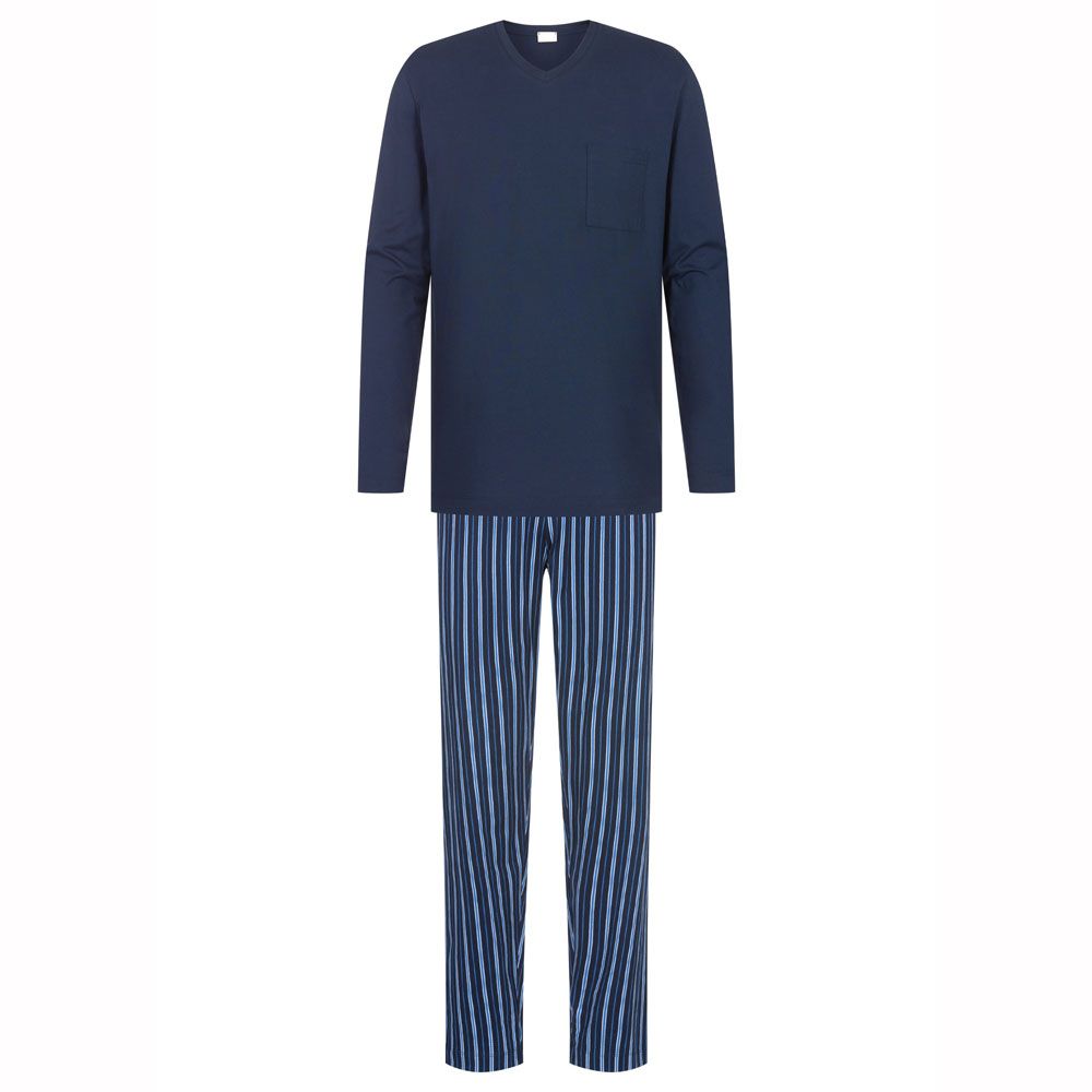 MEY Heren Pyjama Lange mouw Straight Yacht Blue 2240000