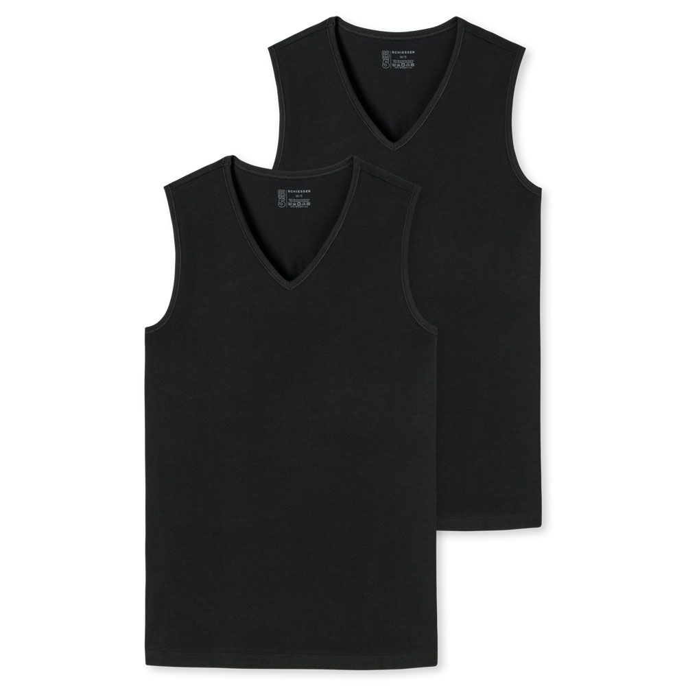 Schiesser Tank Top V-neck 95/5 Organic 2Pack Zwart