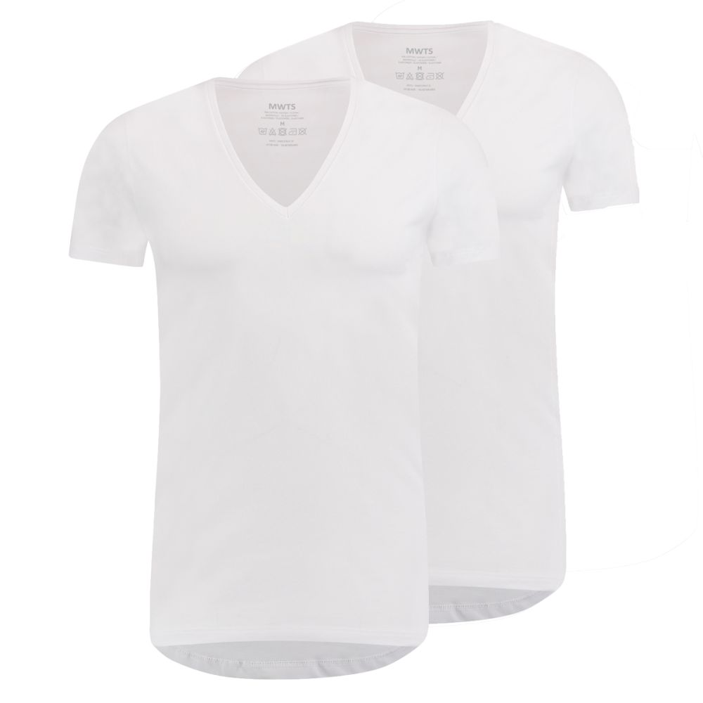 MWTS Heren T-shirt diepe V-hals Slim fit 2-Pack Wit