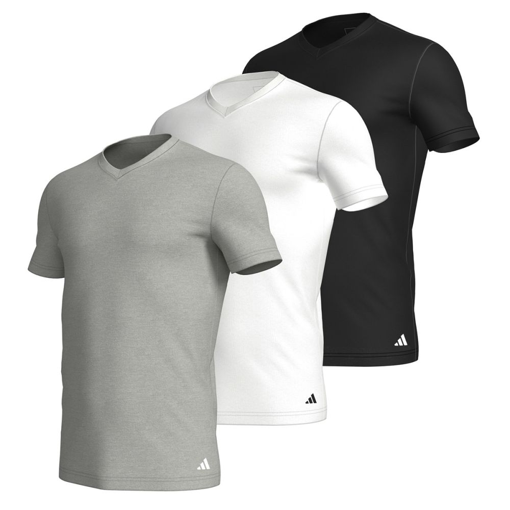 Adidas Heren T-Shirt V-hals Active Core 3pack Zwart Wit Grijs