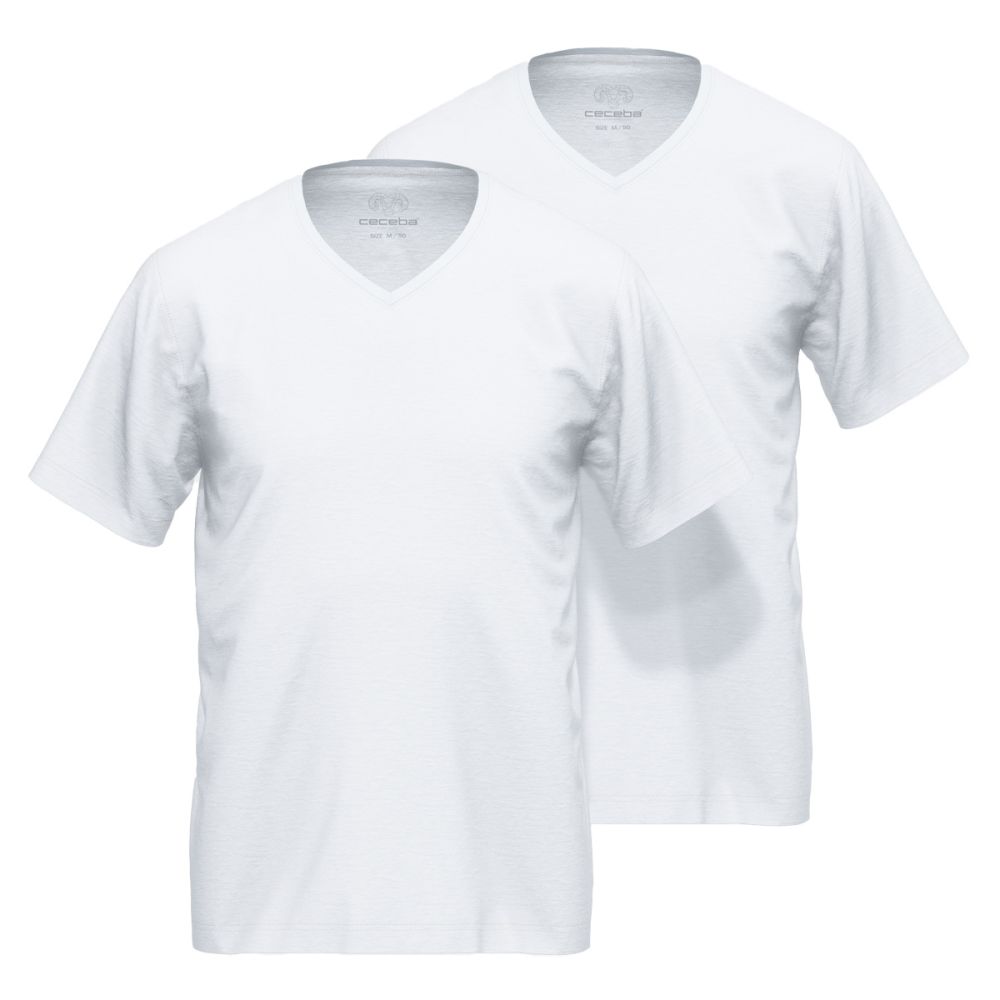 CECEBA Heren Bamboe T-shirt V-Hals 2Pack Wit