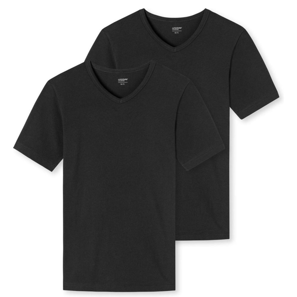 SCHIESSER Uncover Heren V-shirt 2Pack Zwart