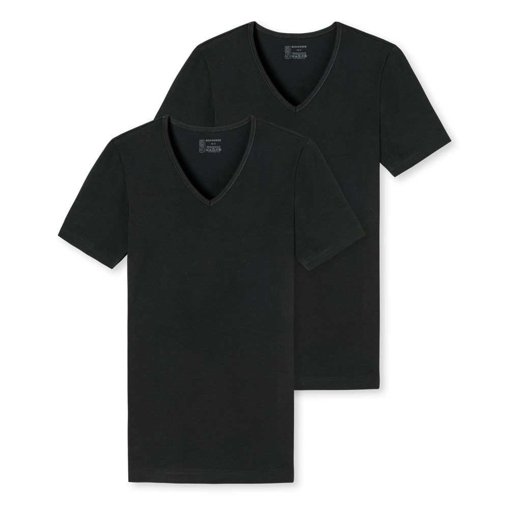 Schiesser V-Shirt 95/5 Organic 2Pack Zwart