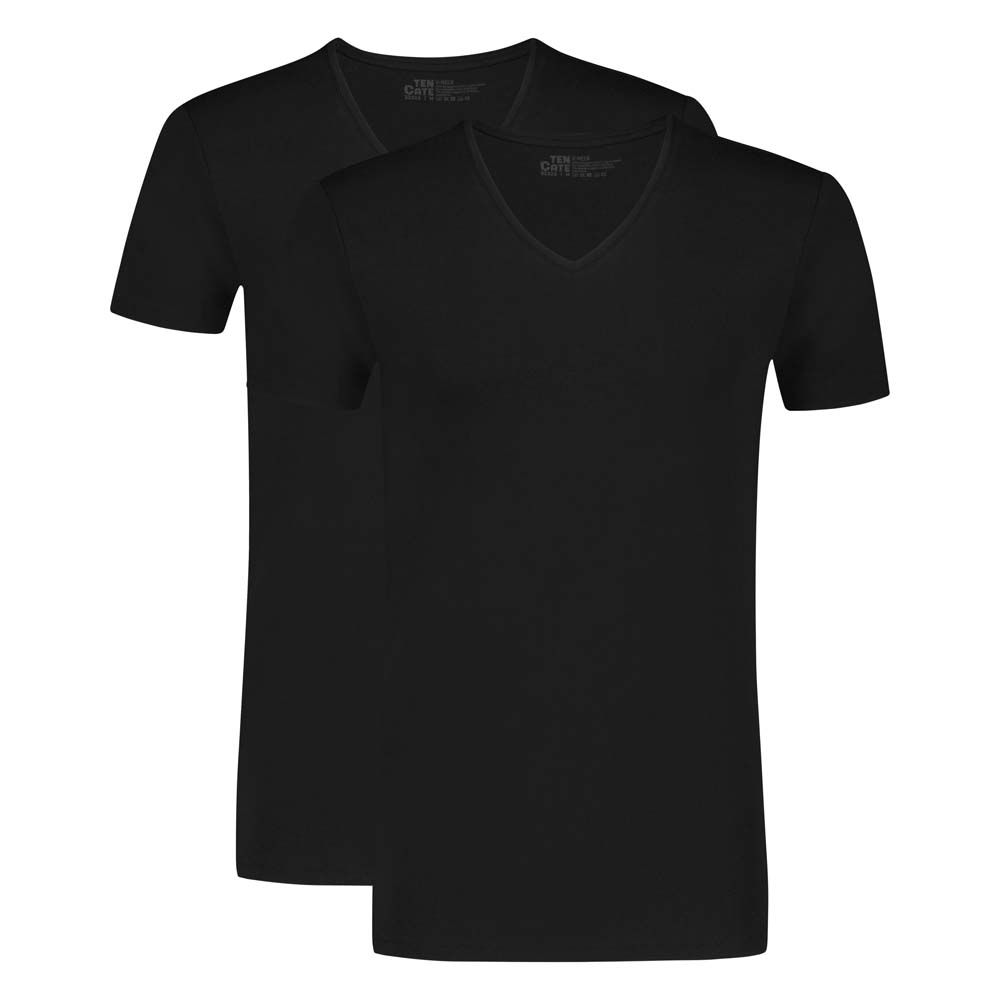 Ten Cate Heren Basics V-neck Shirt Cotton Stretch 2Pack Zwart