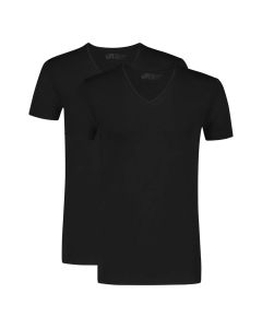 Ten Cate Heren Basics V-neck Shirt Cotton Stretch 2Pack Zwart